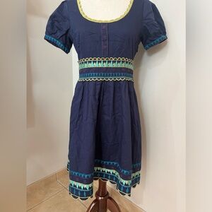 Navy blue dress with colorful embroidery. Size 6. Viola sold by Anthropologie.